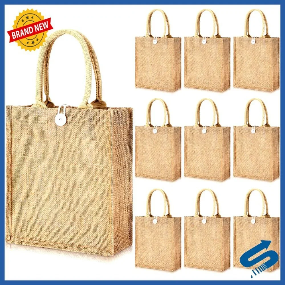 Reusable Jute Burlap Tote Bags Blank DIY Wedding Grocery Shopping Beach